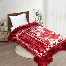 Image Contains top fabric blanket spread over the bed. 